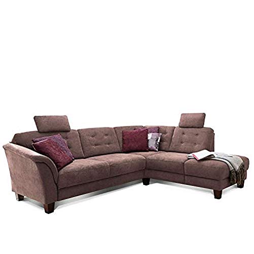 Cavadore Ecksofa Trond mit Federkern / Sofa L-Form im Landhausstil mit Ottomanen rechts und verstellbaren Kopfstützen / 260 x 89 x 214 / Webstoff braun von CAVADORE