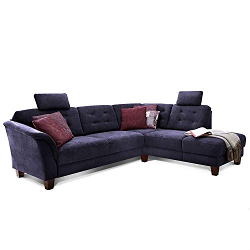 Cavadore Ecksofa Trond mit Federkern / Sofa L-Form im Landhausstil mit Ottomanen rechts und verstellbaren Kopfstützen / 260 x 89 x 214 / Webstoff dunkelblau von CAVADORE