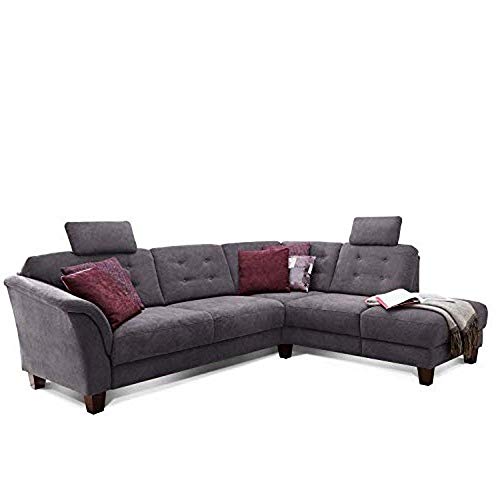 Cavadore Ecksofa Trond mit Federkern / Sofa L-Form im Landhausstil mit Ottomanen rechts und verstellbaren Kopfstützen / 260 x 89 x 214 / Webstoff grau von CAVADORE