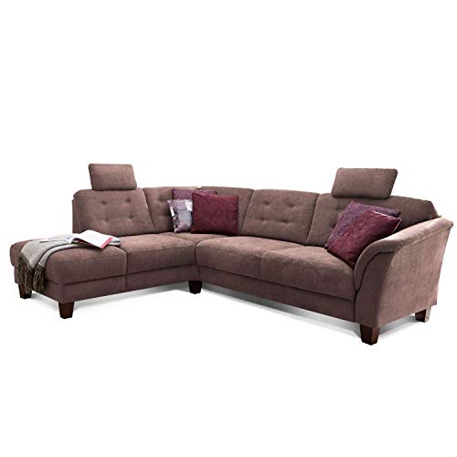 Cavadore Ecksofa Trond mit Ottomane links / Federkern-Sofa im Landhausstil mit 2 Kopfstützen und Vorziehsitz mit Bettkasten / 260 x 89 x 214 / Webstoffbraun von CAVADORE