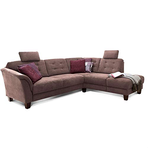 Cavadore Ecksofa Trond mit Ottomane rechts / Federkern-Sofa im Landhausstil mit 2 Kopfstützen und Vorziehsitz mit Bettkasten / 260 x 89 x 214 / Webstoff braun von CAVADORE