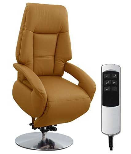 Cavadore Ledersessel Edinburgh / Fernsehsessel mit Aufstehhilfe, elektrisch verstellbarer Relaxfunktion / 2 E-Motoren / 74 x 114 x 77 / Echtleder: gelb von CAVADORE