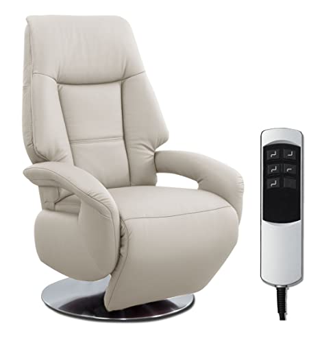 Cavadore Ledersessel Edinburgh / Fernsehsessel mit elektrisch verstellbarer Relaxfunktion / 2 E-Motoren / 74 x 114 x 77 / Echtleder: weiß von CAVADORE
