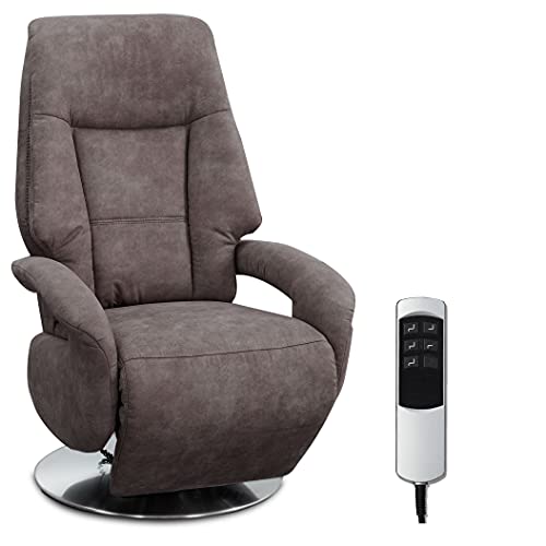 Cavadore TV-Sessel Edinburgh / Fernsehsessel mit elektrisch verstellbarer Relaxfunktion / 2 E-Motoren / 74 x 114 x 77 / Lederoptik: grau von CAVADORE