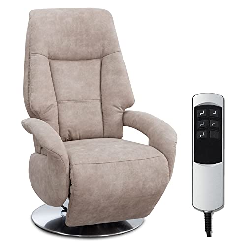 Cavadore TV-Sessel Edinburgh / Fernsehsessel mit elektrisch verstellbarer Relaxfunktion / 2 E-Motoren / 74 x 114 x 77 / Lederoptik: beige von CAVADORE