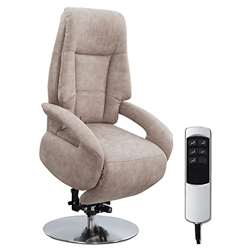 Cavadore TV-Sessel Edinburgh / Fernsehsessel mit Aufstehhilfe & elektrisch verstellbarer Relaxfunktion / 2 E-Motoren / 74 x 114 x 77 / Lederoptik: beige von CAVADORE