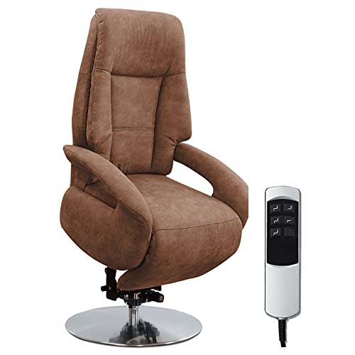 Cavadore TV-Sessel Edinburgh / Fernsehsessel mit Aufstehhilfe & elektrisch verstellbarer Relaxfunktion / 2 E-Motoren / 74 x 114 x 77 / Lederoptik: cognac von CAVADORE