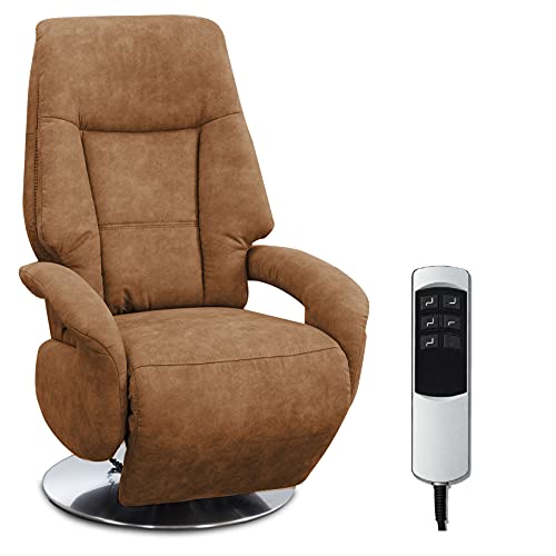 Cavadore TV-Sessel Edinburgh / Fernsehsessel mit elektrisch verstellbarer Relaxfunktion / 2 E-Motoren / 74 x 114 x 77 / Lederoptik: cognac von CAVADORE