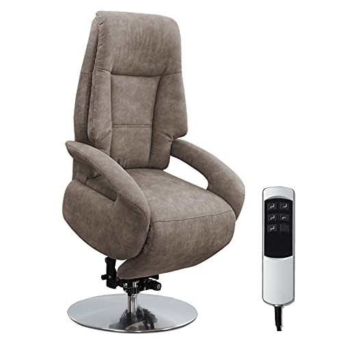 Cavadore TV-Sessel Edinburgh / Fernsehsessel mit Aufstehhilfe & elektrisch verstellbarer Relaxfunktion / 2 E-Motoren / 74 x 114 x 77 / Lederoptik: Taupe von CAVADORE