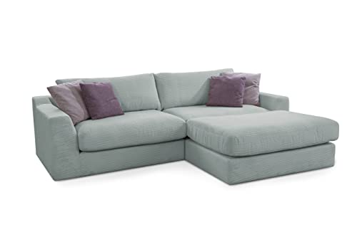 CAVADORE Ecksofa Fiona / Mega L-Sofa in Cord mit tiefen Sitzflächen und weicher Polsterung / Cordsofa / 277 x 90 x 199 / Cordstoff Blaugrau von CAVADORE
