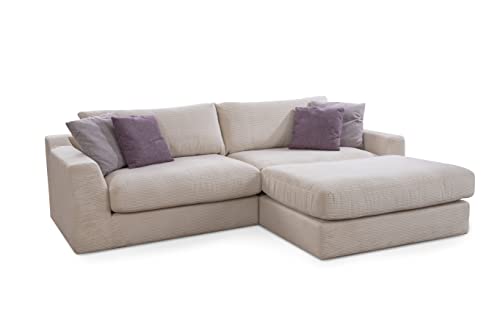 CAVADORE Ecksofa Fiona / Mega L-Sofa in Cord mit tiefen Sitzflächen und weicher Polsterung / Cordsofa / 277 x 90 x 199 / Cordstoff Creme von CAVADORE