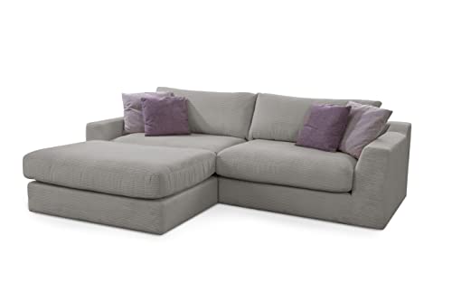 CAVADORE Ecksofa Fiona / Mega L-Sofa in Cord mit tiefen Sitzflächen und weicher Polsterung / Cordsofa / 277 x 90 x 199 / Cordstoff Silber von CAVADORE