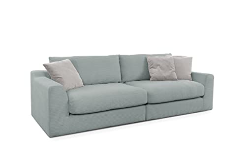 CAVADORE Big Sofa Fiona / Megasofa in Cord mit tiefen Sitzflächen und weicher Polsterung / Cordsofa / 276 x 90 x 109 / Cordstoff Blaugrau von CAVADORE