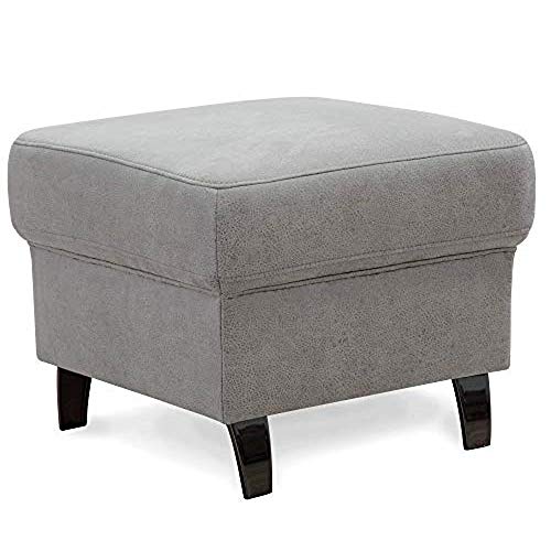 Cavadore Hocker Ammerland, Polsterhocker, Fußbank für Wohnzimmer passend zur Wohnlandschaft Ammerland, 58 x 48 x 58, lederoptik hellgrau von CAVADORE