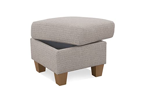 Cavadore Hocker Ammerland / Stauraumhocker mit Holzfüßen, als Fußhocker oder Beistellhocker / 58 x 48 x 58 / Strukturstoff, Beige von CAVADORE