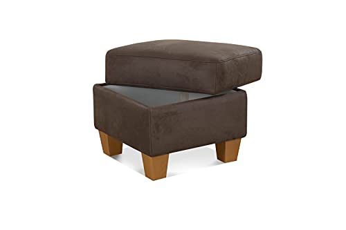Cavadore Hocker Ammerland / Stauraumhocker mit Holzfüßen, als Fußhocker oder Beistellhocker / 58 x 48 x 58 / Wildlederoptik, Braun von CAVADORE