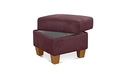 Cavadore Hocker Ammerland / Stauraumhocker mit Holzfüßen, als Fußhocker oder Beistellhocker / 58 x 48 x 58 / Wildlederoptik, Rot von CAVADORE