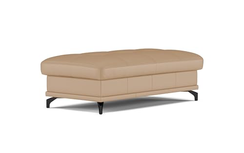 Cavadore Hocker Castiel / Polsterhocker mit mattschwarzen Metallfüßen, ideal als Beistellhocker, Fußablage, Sitzgelegenheit / 138 x 48 x 71 / Echtleder, Beige von CAVADORE