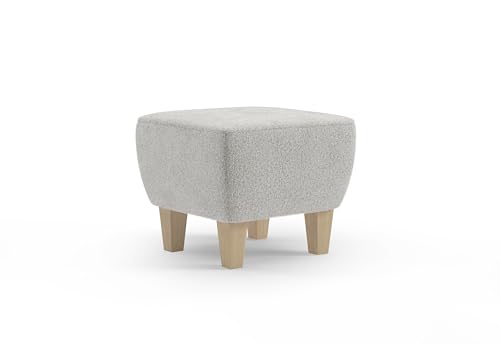 Cavadore Hocker Vida / Polsterhocker mit massiven Holzfüßen in Buche / 52 x 46 x 52 / Chenille, Beige von CAVADORE