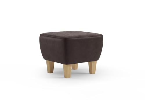 Cavadore Hocker Vida / Polsterhocker mit massiven Holzfüßen in Buche / 52 x 46 x 52 / Mikrofaser, Braun von CAVADORE
