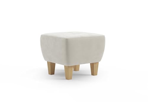 Cavadore Hocker Vida / Polsterhocker mit massiven Holzfüßen in Buche / 52 x 46 x 52 / Mikrofaser, Naturweiß von CAVADORE