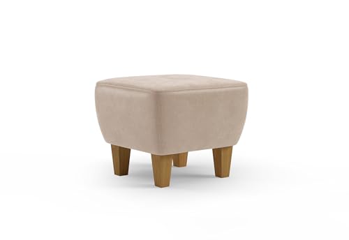 Cavadore Hocker Vida / Polsterhocker mit massiven Holzfüßen in Eiche / 52 x 46 x 52 / Mikrofaser, Beige von CAVADORE