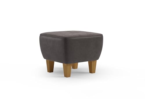 Cavadore Hocker Vida / Polsterhocker mit massiven Holzfüßen in Eiche / 52 x 46 x 52 / Mikrofaser, Graubraun von CAVADORE