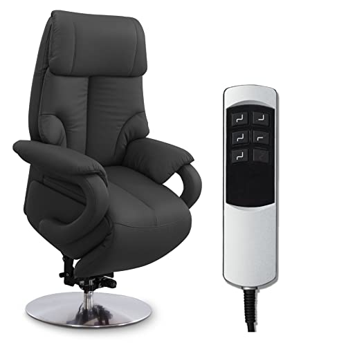 CAVADORE Ledersessel Istanbul / Fernsehsessel mit Aufstehhilfe, elektrisch verstellbarer Relaxfunktion / 2 E-Motoren / 80 x 115 x 79 / Echtleder: Schwarz von CAVADORE