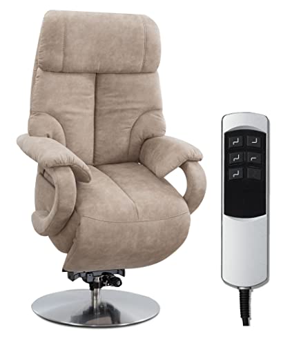 CAVADORE TV-Sessel Istanbul / Fernsehsessel mit Aufstehhilfe & elektrisch verstellbarer Relaxfunktion / 2 E-Motoren / 80 x 115 x 79 / Lederoptik: Beige von CAVADORE