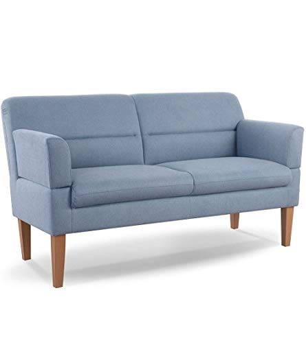 CAVADORE 2,5-Sitzer Küchensofa Kira / Sitzbank für Küche, Esszimmer oder Wohnküche inkl. Armteilverstellung / Leichte Fleckenentfernung dank Soft Clean / 168 x 94 x 81 / Flachgewebe: Hellblau von CAVADORE