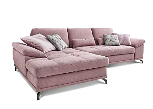 Cavadore L-Form-Sofa Castiel mit Federkern / Große Eckcouch mit Sitztiefenverstellung und XL-Longchair / 312 x 89 x 173 / Webstoff, Flieder-Rosa von CAVADORE