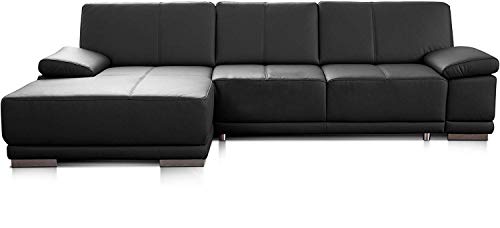 CAVADORE Eckcouch Corianne / Modernes Leder-Sofa mit verstellbaren Armlehnen und Longchair / 282 x 80 x 162 / Echtleder, schwarz von CAVADORE