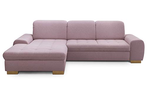 CAVADORE Sofaecke Lexi im Landhausstil / Schlafsofa in L-Form mit XXL-Longchair links und Federkern / Inkl. Bett, Bettkasten und Kopfteilfunktion / 275 x 82-99 x 173 / Flachgewebe: Altrosa von CAVADORE