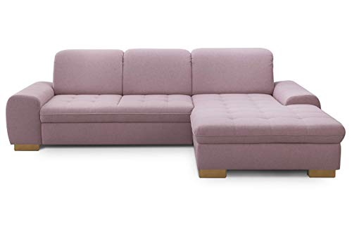 CAVADORE Sofaecke Lexi im Landhausstil / Schlafsofa in L-Form mit XXL-Longchair rechts und Federkern / Inkl. Bett, Bettkasten und Kopfteilfunktion / 275 x 82-99 x 173 / Flachgewebe: Altrosa von CAVADORE