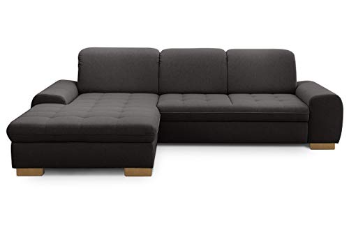 CAVADORE Sofaecke Lexi im Landhausstil / Schlafsofa in L-Form mit XXL-Longchair links und Federkern / Inkl. Bett, Bettkasten und Kopfteilfunktion / 275 x 82-99 x 173 / Flachgewebe: Grau von CAVADORE