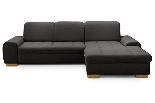 CAVADORE Sofaecke Lexi im Landhausstil / Sofa in L-Form mit XXL-Longchair rechts und Federkern / Inkl. Kopfteilverstellung / 275 x 82-99 x 173 / Flachgewebe: Grau von CAVADORE