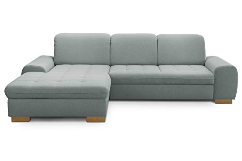 CAVADORE Sofaecke Lexi im Landhausstil / Sofa in L-Form mit XXL-Longchair links und Federkern / Inkl. Kopfteilverstellung / 275 x 82-99 x 173 / Flachgewebe: Hellblau von CAVADORE