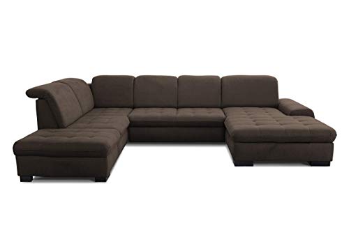 CAVADORE Wohnlandschaft Lexi / Große U-Form mit XXL-Longchair rechts und Federkern / Leichte Fleckenentfernung dank Soft Clean / 329 x 82 x 224 / Flachgewebe: Braun von CAVADORE