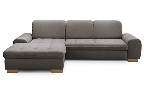 CAVADORE Sofaecke Lexi im Landhausstil / Sofa in L-Form mit XXL-Longchair links und Federkern / Inkl. Kopfteilverstellung / 275 x 82-99 x 173 / Flachgewebe: Hellgrau von CAVADORE