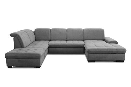 CAVADORE Wohnlandschaft Lexi / Große U-Form mit XXL-Longchair rechts und Federkern / Leichte Fleckenentfernung dank Soft Clean / 329 x 82 x 224 / Flachgewebe: Grau von CAVADORE