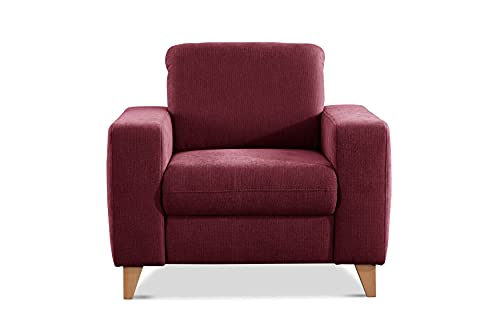 CAVADORE Sessel Lotta / Skandinavischer Polstersessel mit Federkern und Holzfüßen / 98 x 88 x 88 / Webstoff, Rot von CAVADORE