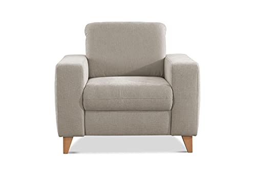 CAVADORE Sessel Lotta / Skandinavischer Polstersessel mit Federkern und Holzfüßen / 98 x 88 x 88 / Webstoff, Creme von CAVADORE