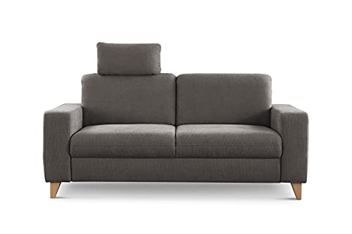 CAVADORE 2,5-Sitzer Sofa Lotta / Skandinavische 2,5er-Couch mit Federkern, Kopfstütze und Holzfüßen / 183 x 88 x 88 / Webstoff, Dunkelgrau von CAVADORE