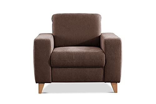 CAVADORE Sessel Lotta / Skandinavischer Polstersessel mit Federkern und Holzfüßen / 98 x 88 x 88 / Webstoff, Hellbraun von CAVADORE