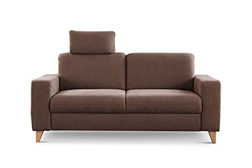 CAVADORE 2,5-Sitzer Sofa Lotta / Skandinavische 2,5er-Couch mit Federkern, Kopfstütze und Holzfüßen / 183 x 88 x 88 / Webstoff, Braun von CAVADORE