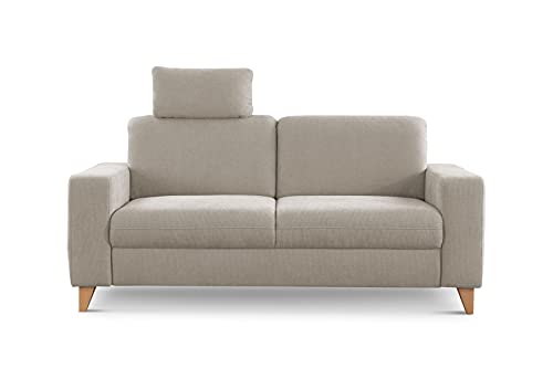 CAVADORE 2,5-Sitzer Sofa Lotta / Skandinavische 2,5er-Couch mit Federkern, Kopfstütze und Holzfüßen / 183 x 88 x 88 / Webstoff, Creme von CAVADORE