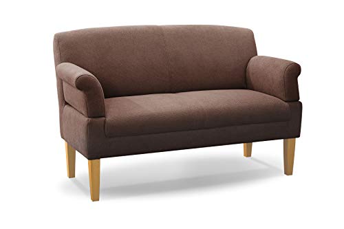 CAVADORE 2-Sitzer Küchensofa Malm, Sitzbank für Küche oder Esszimmer inkl. Armteilverstellung, Leichte Fleckentfernung dank Soft Clean, 152 x 97 x 78, Flachgewebe: braun von CAVADORE