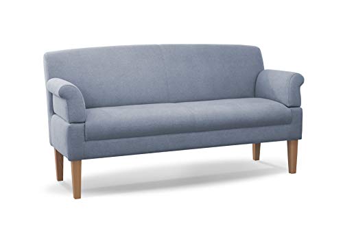 CAVADORE 3-Sitzer Küchensofa Malm, Sitzbank für Küche oder Esszimmer inkl. Armteilverstellung, Leichte Fleckenentfernung dank Soft Clean, 182 x 97 x 78, Flachgewebe: hellblau von CAVADORE