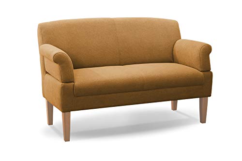 CAVADORE 2-Sitzer Küchensofa Malm, Sitzbank für Küche oder Esszimmer inkl. Armteilverstellung, Leichte Fleckentfernung dank Soft Clean, 152 x 97 x 78, Flachgewebe: gelb von CAVADORE