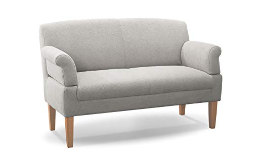 CAVADORE 2-Sitzer Küchensofa Malm, Sitzbank für Küche oder Esszimmer inkl. Armteilverstellung, Leichte Fleckentfernung dank Soft Clean, 152 x 97 x 78, Flachgewebe: hellgrau von CAVADORE